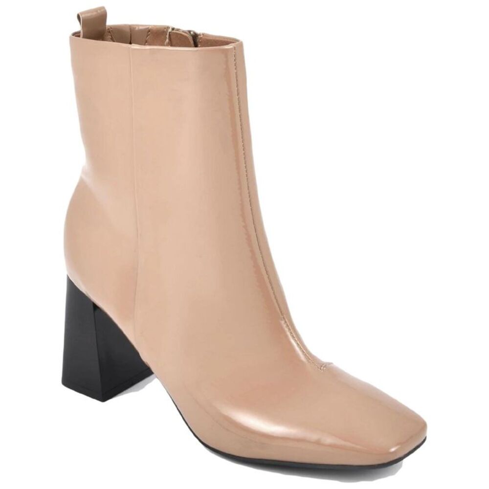 SEVEN DIALS Womens Beige Back Pull Tab Side Newton Square Toe Flare Booties 8 M